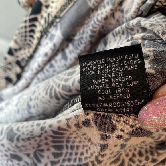 Connected 8 tan black lace dress Faux wrap cinched waist slimming split - Picture 9 of 11